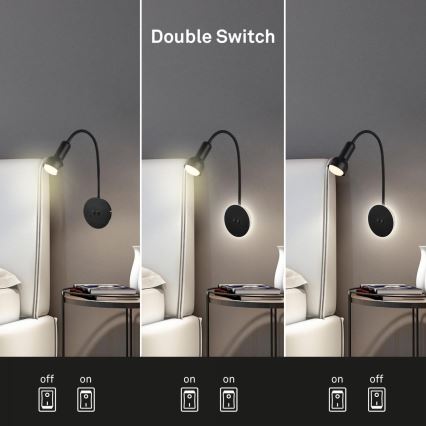 Briloner 2178015 - LED Nástenná flexibilná lampa 1xE14/10W/230V + LED/3W čierna
