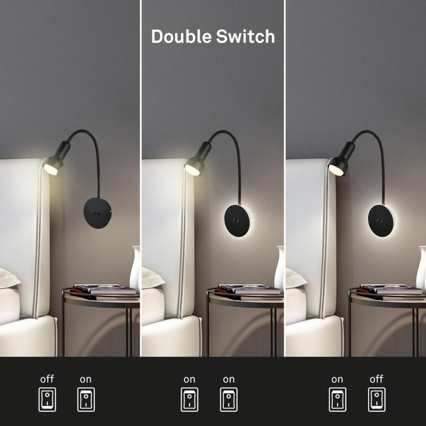 Briloner 2178015 - LED Nástenná flexibilná lampa 1xE14/10W/230V + LED/3W čierna