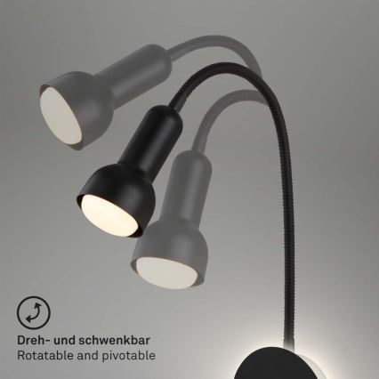 Briloner 2178015 - LED Nástenná flexibilná lampa 1xE14/10W/230V + LED/3W čierna