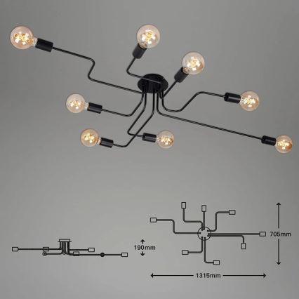 Briloner 2888-085 - Prisadený luster FARETTO 8xE27/60W/230V čierna