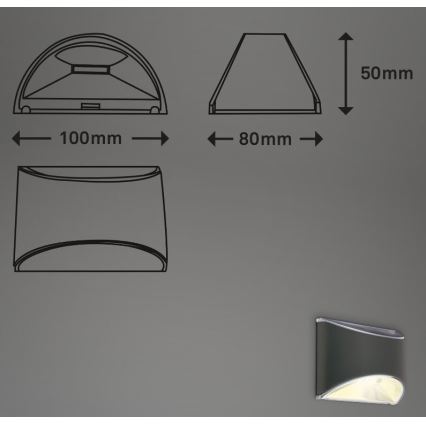 Briloner 3133015 - LED Solárne nástenné svietidlo LED/2W/3,7V IP44 3000K