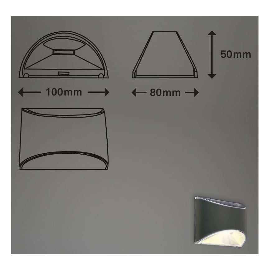 Briloner 3133015 - LED Solárne nástenné svietidlo LED/2W/3,7V IP44 3000K