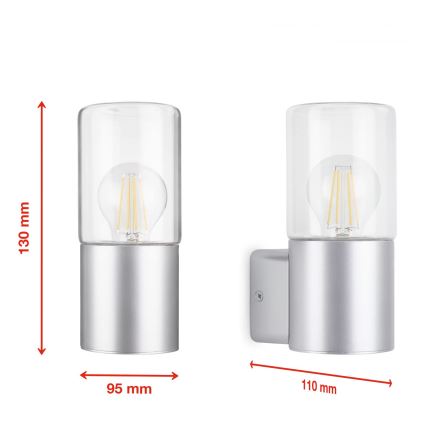 Briloner 320504TF - Vonkajšie nástenné svietidlo 1xE27/12W/230V IP44 strieborná