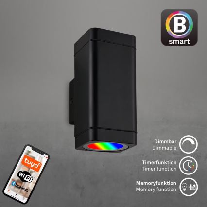 Briloner 3675-025 - LED RGBW Stmievateľné vonkajšie nástenné svietidlo 2xLED/8,5W/230V 3000-6500K Wi-Fi Tuya IP44 čierna