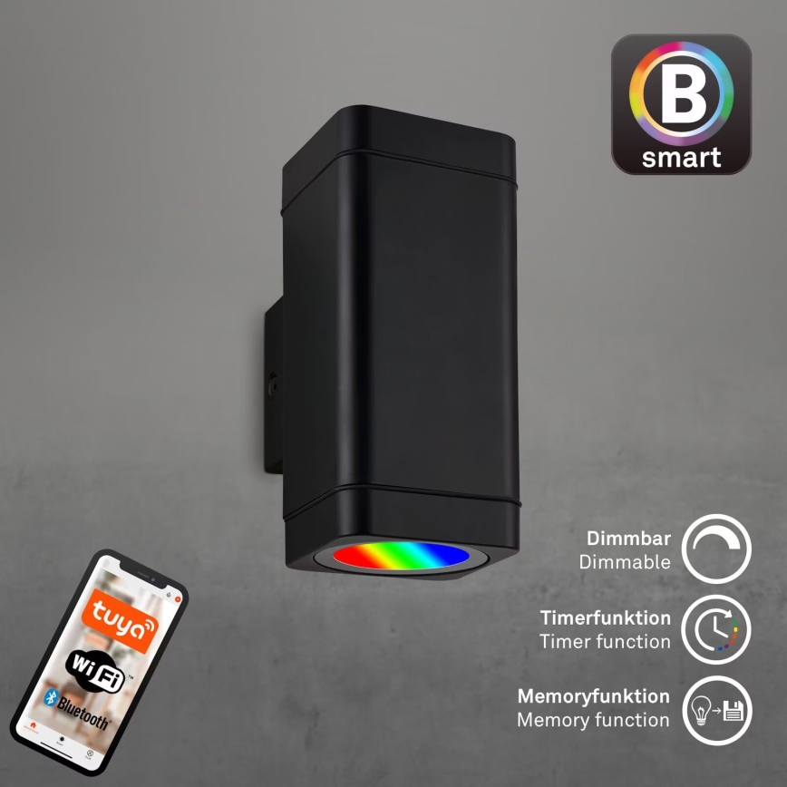 Briloner 3675-025 - LED RGBW Stmievateľné vonkajšie nástenné svietidlo 2xLED/8,5W/230V 3000-6500K Wi-Fi Tuya IP44 čierna