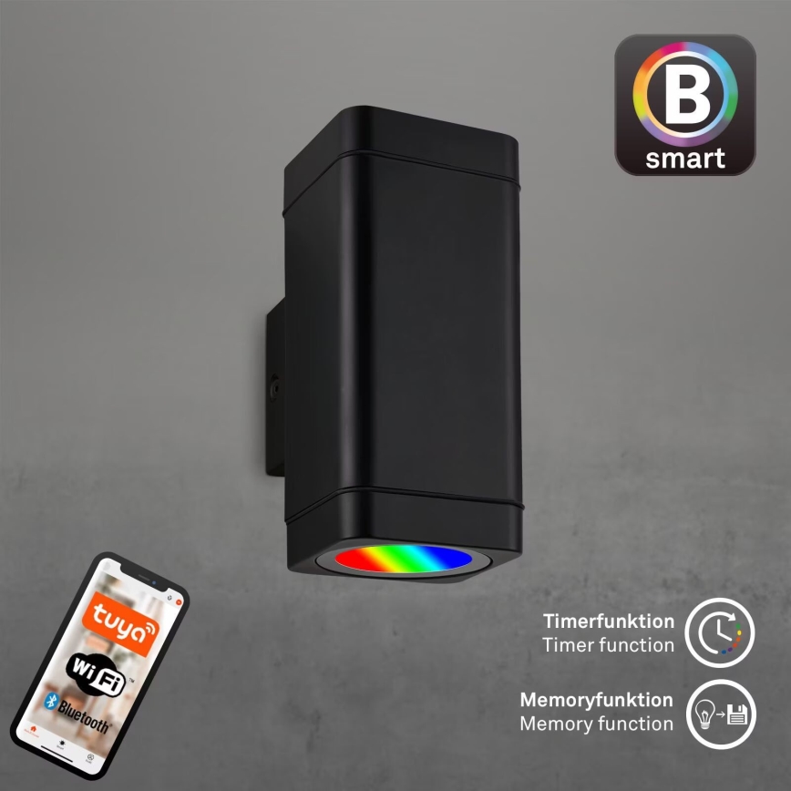 Briloner 3675-025 - LED RGBW Stmievateľné vonkajšie nástenné svietidlo 2xLED/8,5W/230V 3000-6500K Wi-Fi Tuya IP44 čierna