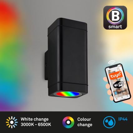 Briloner 3675-025 - LED RGBW Stmievateľné vonkajšie nástenné svietidlo 2xLED/8,5W/230V 3000-6500K Wi-Fi Tuya IP44 čierna