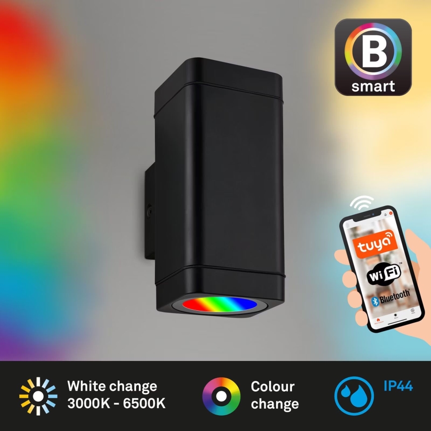 Briloner 3675-025 - LED RGBW Stmievateľné vonkajšie nástenné svietidlo 2xLED/8,5W/230V 3000-6500K Wi-Fi Tuya IP44 čierna