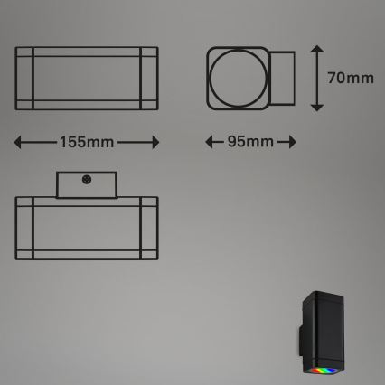 Briloner 3675-025 - LED RGBW Stmievateľné vonkajšie nástenné svietidlo 2xLED/8,5W/230V 3000-6500K Wi-Fi Tuya IP44 čierna