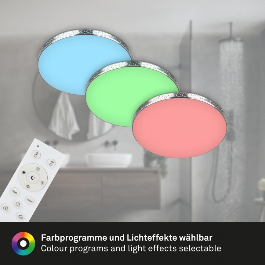 Briloner 3679-018 - LED RGB Stmievateľné kúpeľňové stropné svietidlo MAGA LED/18,5W/230V 3000-6500K pr. 35,5 cm + diaľkové ovládanie
