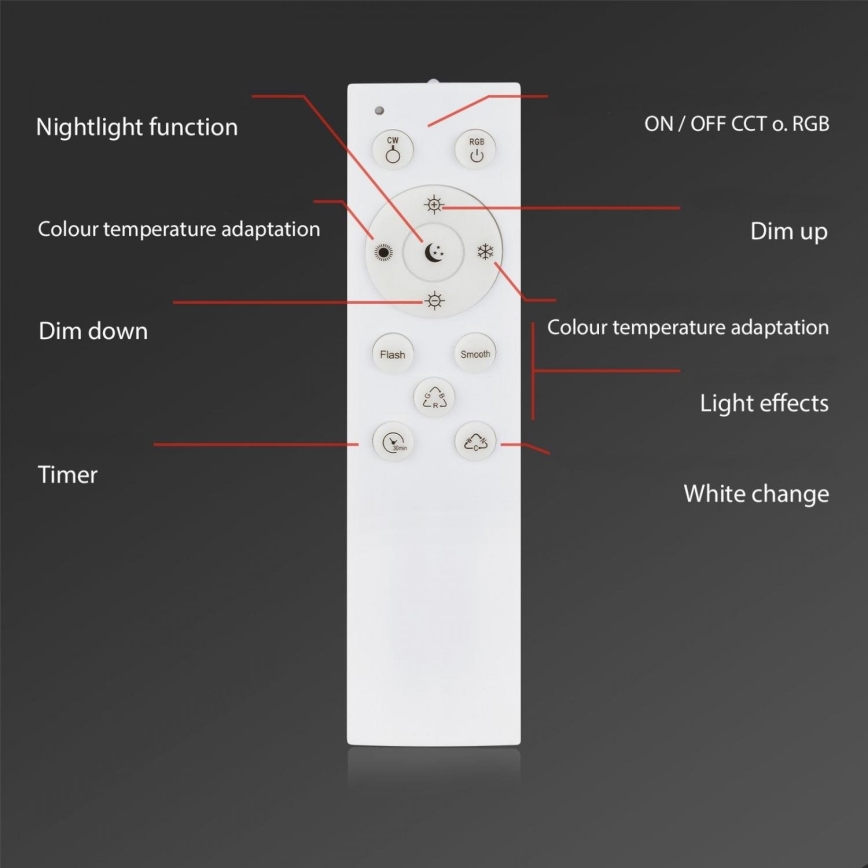 Briloner 3679-018 - LED RGB Stmievateľné kúpeľňové stropné svietidlo MAGA LED/18,5W/230V 3000-6500K pr. 35,5 cm + diaľkové ovládanie