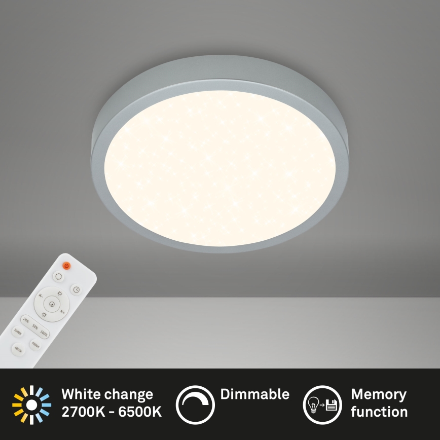 Briloner 3701-014 - LED Stmievateľné stropné svietidlo RUNA LED/18W/230V 2700-6500K strieborná + diaľkové ovládanie