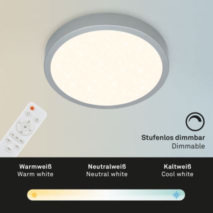 Briloner 3701-014 - LED Stmievateľné stropné svietidlo RUNA LED/18W/230V 2700-6500K strieborná + diaľkové ovládanie