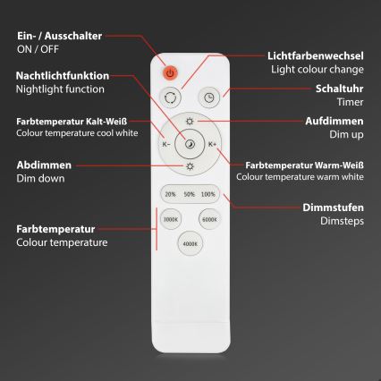 Briloner 3704-016 - LED Stmievateľné stropné svietidlo RUNA LED/22W/230V 2700-6500K biela + diaľkové ovládanie