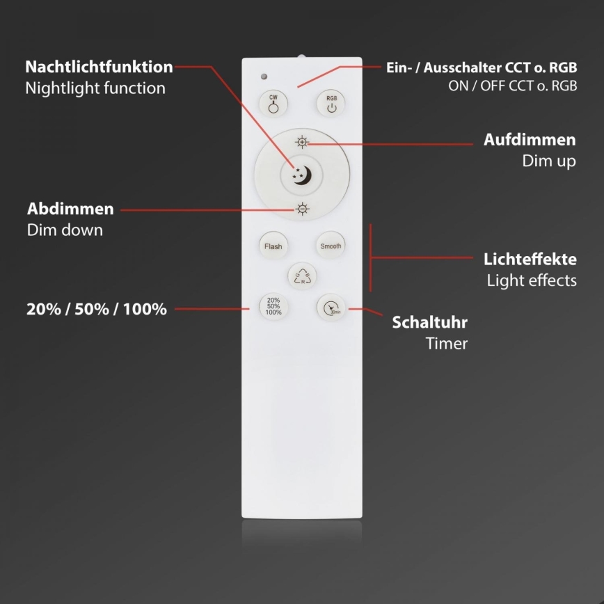 Briloner 3709-015 - LED RGBW Stmievateľné stropné svietidlo LED/22W/230V 4000K pr. 38 cm čierna + diaľkové ovládanie