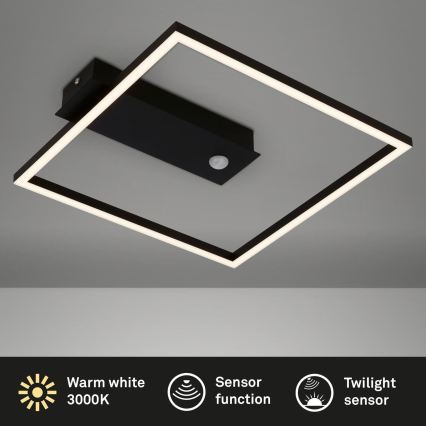 Briloner 3770-015 - LED stropné svietidlo so snímačom pohybu a súmraku FRAME LED/14W/230V 3000K 30x32 cm čierne