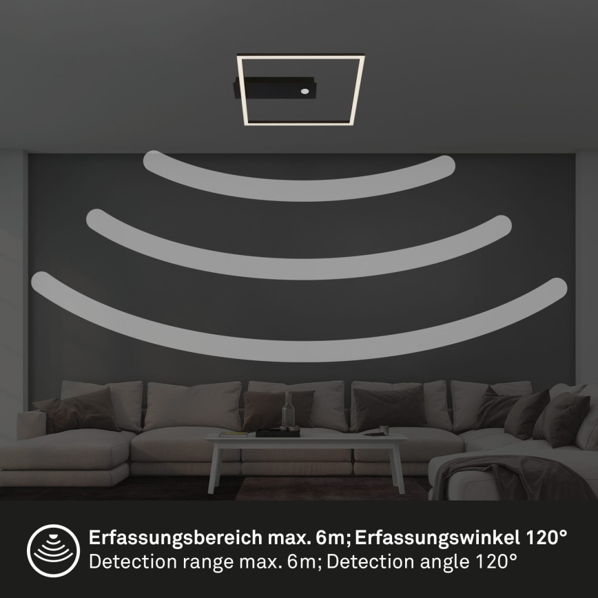Briloner 3770-015 - LED stropné svietidlo so snímačom pohybu a súmraku FRAME LED/14W/230V 3000K 30x32 cm čierne