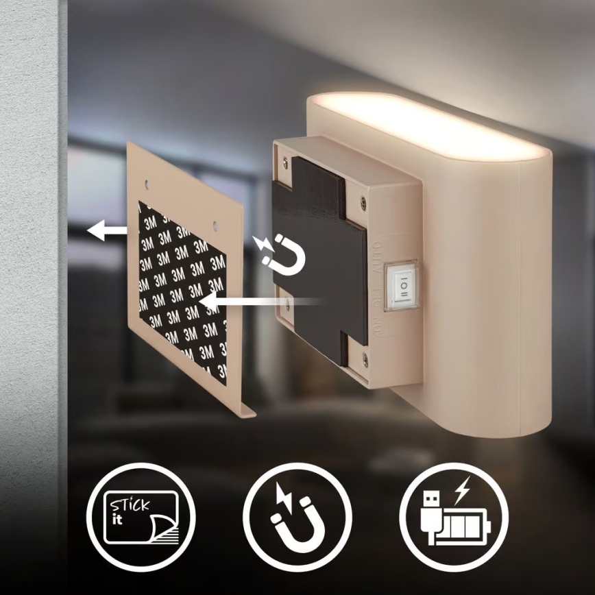 Briloner 3878011 - LED nabíjacie nástenné svietidlo s pohybovým a súmrakovým senzorom CHAT LED/3W/5V 2000 mAh béžové