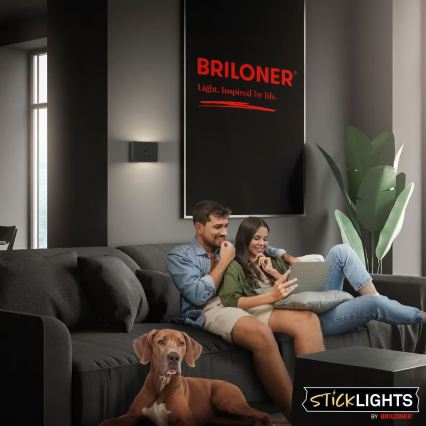 Briloner 3878015 - LED nabíjacie nástenné svietidlo s pohybovým a súmrakovým senzorom CHAT LED/3W/5V 2000 mAh čierna