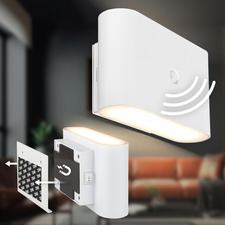 Briloner 3878016 - LED Nabíjateľné nástenné svietidlo s pohybovým a súmrakovým senzorom CHAT LED/3W/5V 2000 mAh biela