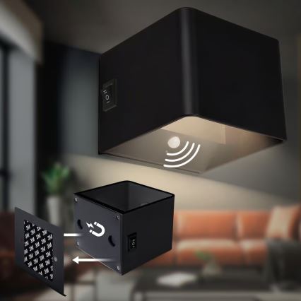 Briloner 3879015 - LED nabíjateľné nástenné svietidlo s pohybovým a súmrakovým senzorom BORRA LED/1,5W/5V 3600 mAh čierne