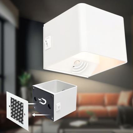 Briloner 3879016 - LED Nabíjacie nástenné svietidlo so senzorom BORRA LED/1,5W/5V 3600 mAh biela