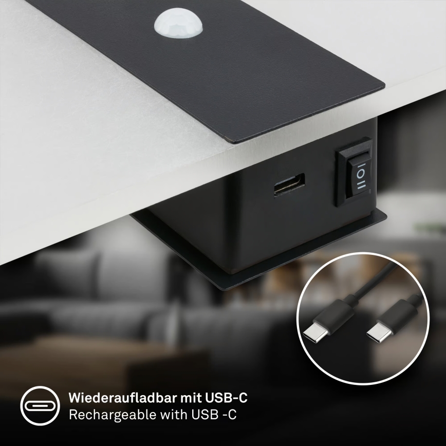 Briloner 3888015 - LED nabíjacie nástenné svietidlo s pohybovým a súmrakovým senzorom AURA LED/2,5W/5V 1800 mAh čierne