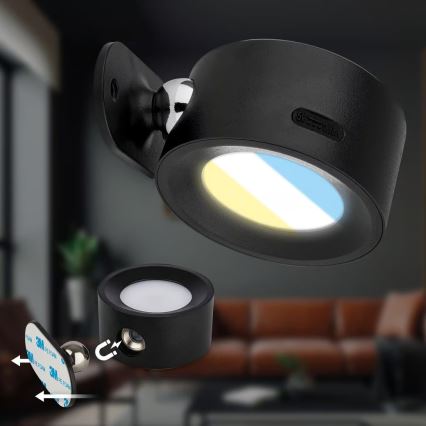 Briloner 3896015 - LED Stmievateľné nabíjacie nástenné svietidlo TARI LED/1,6W/5V 1500 mAh čierna