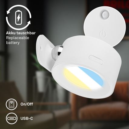Briloner 3896016 - LED Stmievateľné nabíjacie nástenné svietidlo TARI LED/1,6W/5V 1500 mAh biela