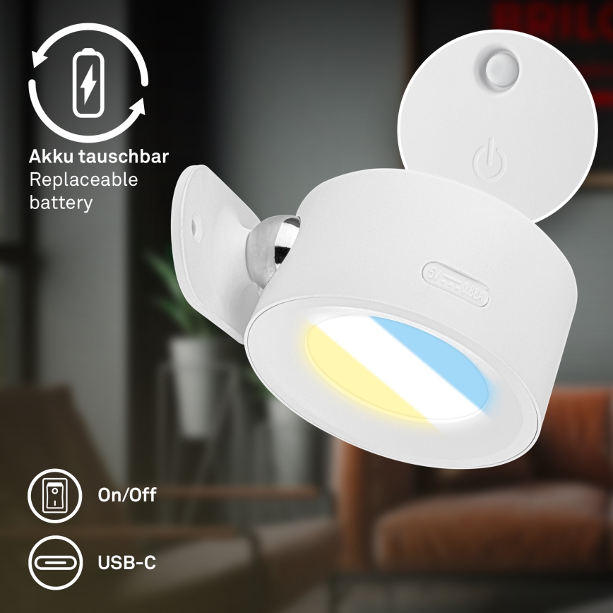 Briloner 3896016 - LED Stmievateľné nabíjacie nástenné svietidlo TARI LED/1,6W/5V 1500 mAh biela
