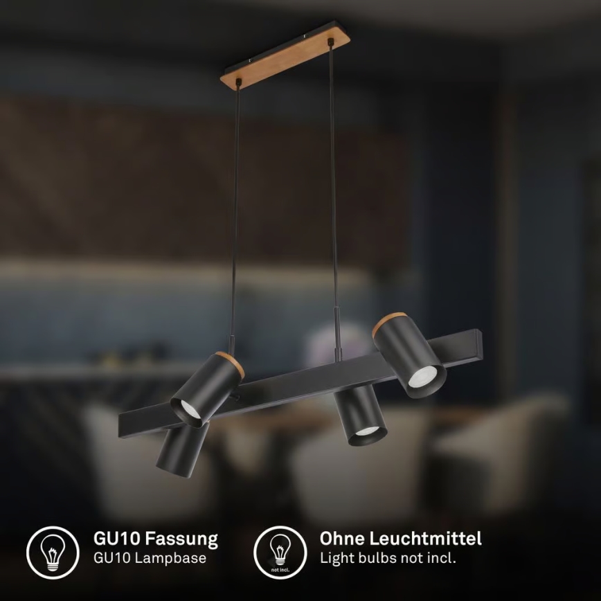 Briloner 4059045 - Závesné svietidlo ERA na lankách 4xGU10/10W/230V čierne