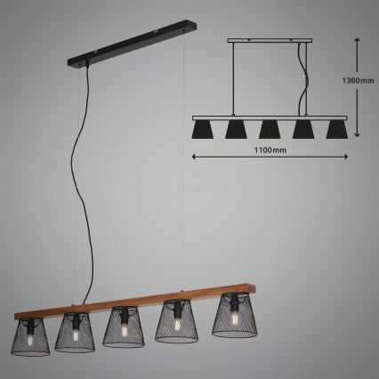 Briloner 4077-055 - Luster na lane WOOD & STYLE 5xE14/25W/230V kaučukovník