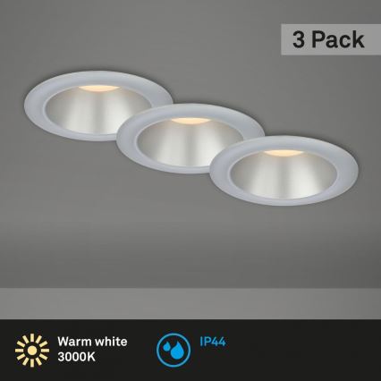 Briloner 7041-034 - SADA 3x LED Kúpeľňové podhľadové svietidlo LED/4,9W/230V IP44 strieborná