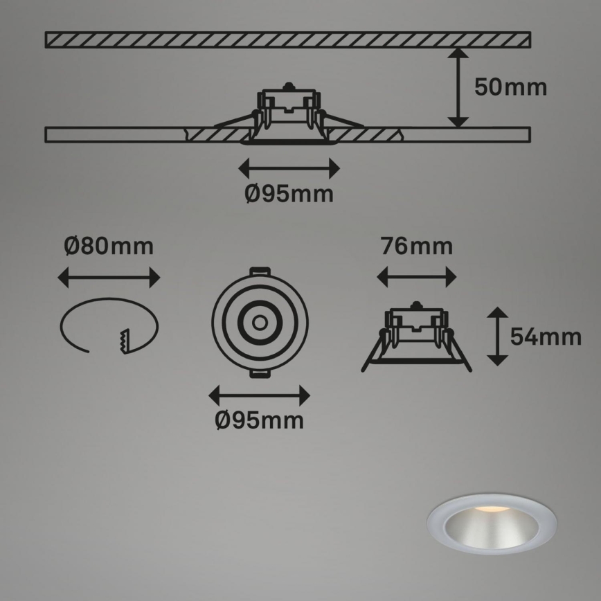 Briloner 7041-034 - SADA 3x LED Kúpeľňové podhľadové svietidlo LED/4,9W/230V IP44 strieborná