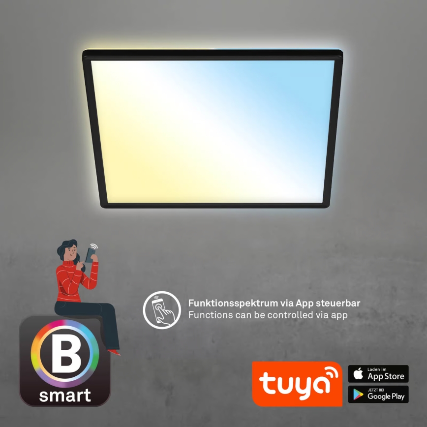 Briloner 7060-015 - LED stmievateľný prisadený panel SLIM LED/22W/230V 2700-6500K 42x42 cm čierny Wi-Fi Tuya + diaľkové ovládanie