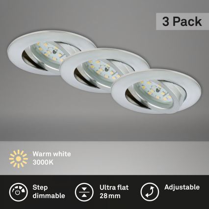Briloner 7296-039 - SADA 3x stmievateľných LED kúpeľňových zapustených svietidiel 1xLED/6,5W/230V 3000K IP23 matný chróm