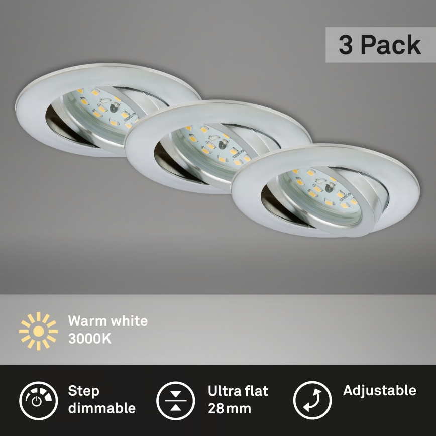 Briloner 7296-039 - Sada 3× stmievateľných kúpeľňových zapustených LED svietidiel LED/6,5 W/230 V 3000 K IP23, matný chróm