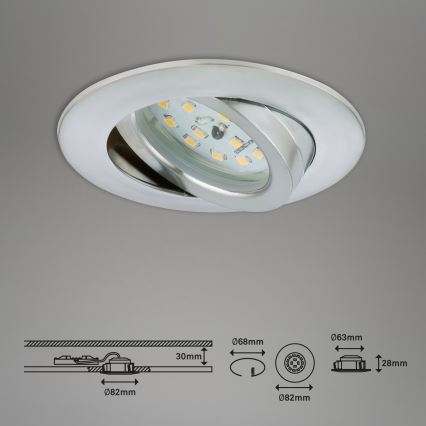 Briloner 7296-039 - Sada 3× stmievateľných kúpeľňových zapustených LED svietidiel LED/6,5 W/230 V 3000 K IP23, matný chróm