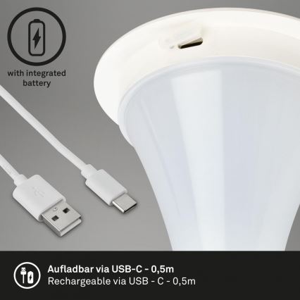 Briloner 7420016 - LED Stmievateľná nabíjacia dotyková vonkajšia stolná lampa LED/4W/5V IP44 3000K biela