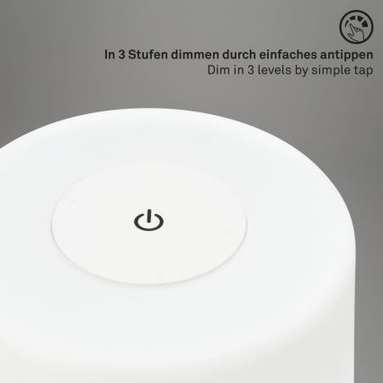 Briloner 7420016 - LED Stmievateľná nabíjacia dotyková vonkajšia stolná lampa LED/4W/5V IP44 3000K biela