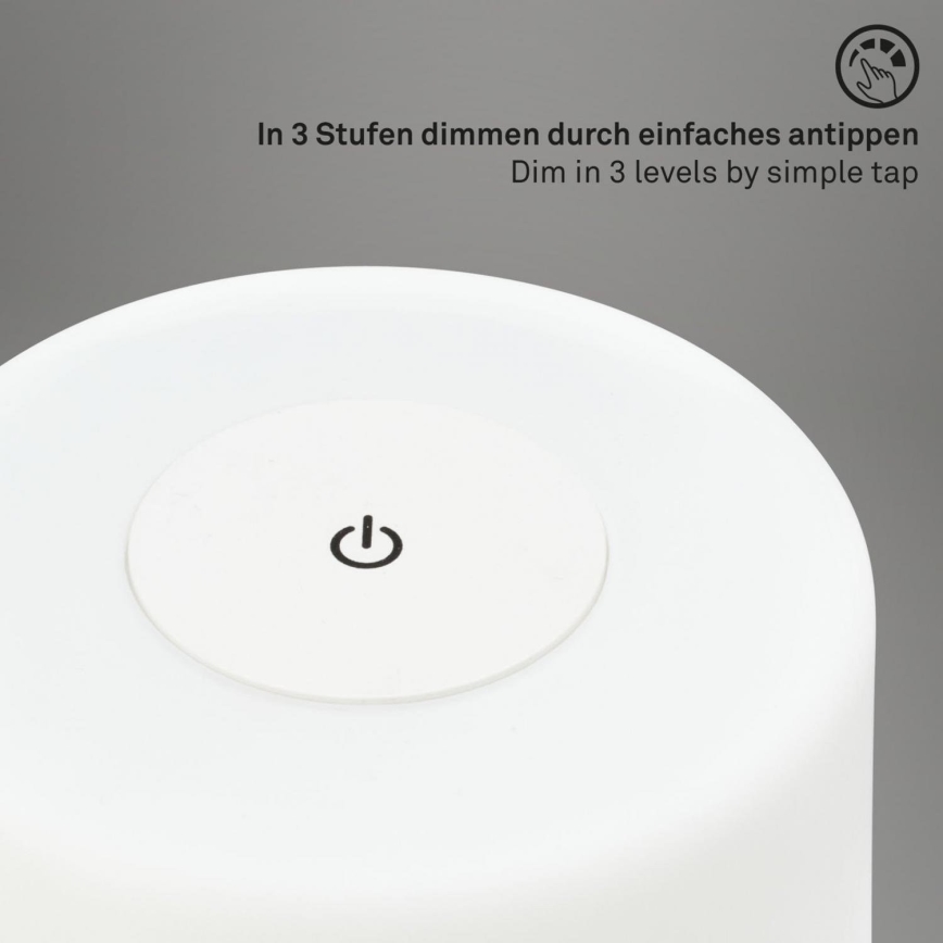 Briloner 7420016 - LED Stmievateľná nabíjacia dotyková vonkajšia stolná lampa LED/4W/5V IP44 3000K biela