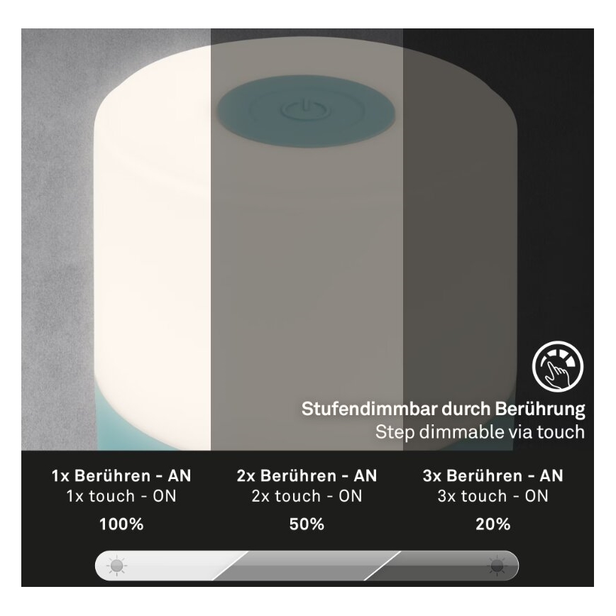Briloner 7461010 - LED Stmievateľná nabíjacia vonkajšia stolná lampa LED/2W/5V IP44 1200 mAh modrá