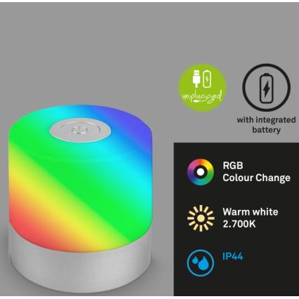 Briloner 7462014 - LED RGB Nabíjacia vonkajšia stolná lampa LED/1,5W/5V IP44 1200 mAh matný chróm