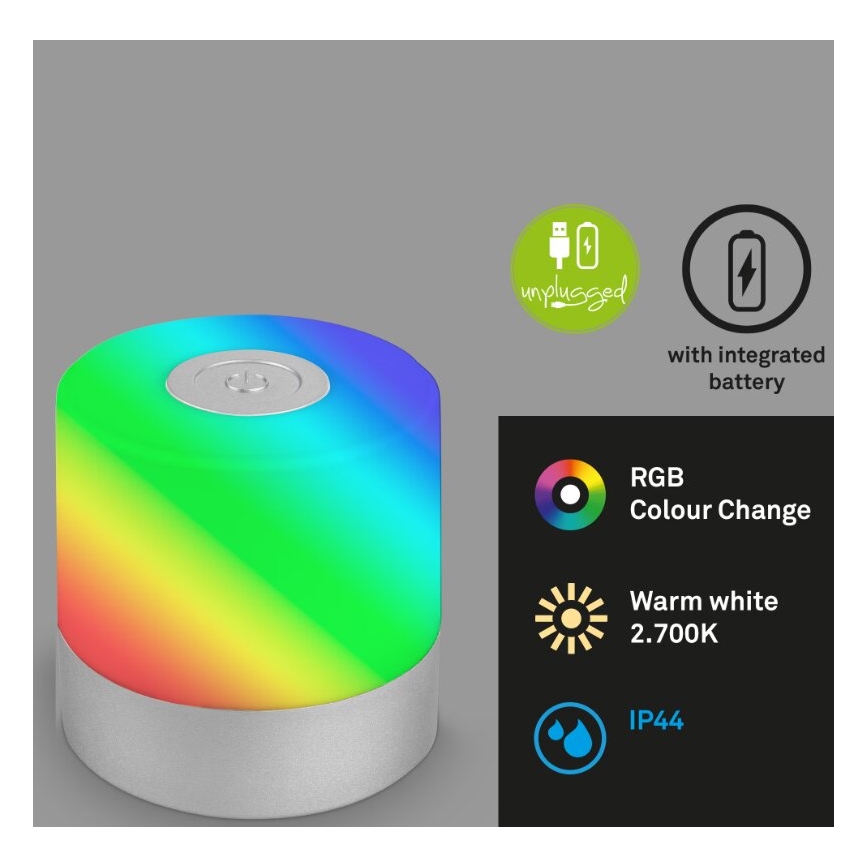 Briloner 7462014 - LED RGB Nabíjacia vonkajšia stolná lampa LED/1,5W/5V IP44 1200 mAh matný chróm