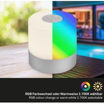Briloner 7462014 - LED RGB Nabíjacia vonkajšia stolná lampa LED/1,5W/5V IP44 1200 mAh matný chróm