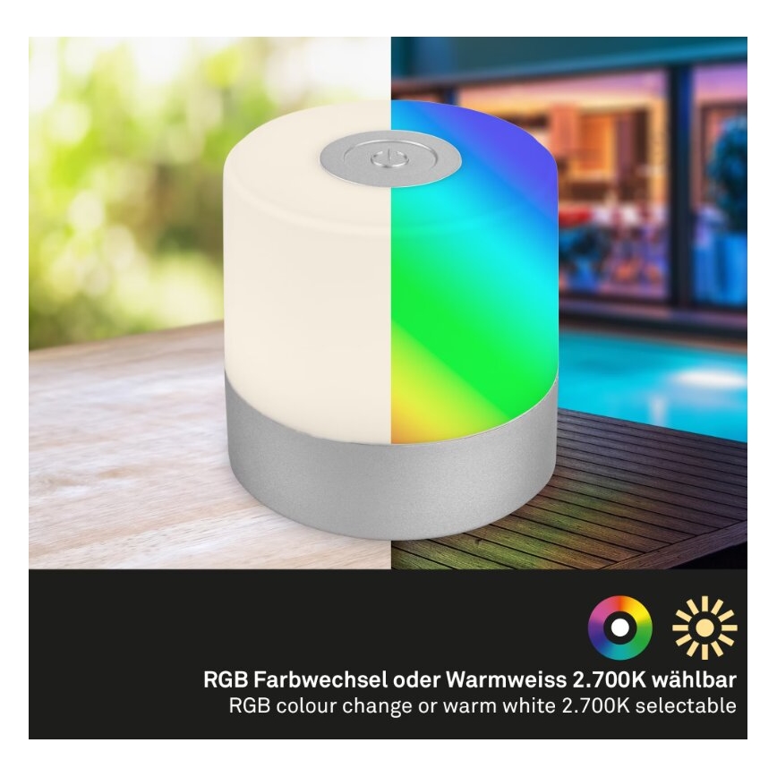 Briloner 7462014 - LED RGB Nabíjacia vonkajšia stolná lampa LED/1,5W/5V IP44 1200 mAh matný chróm