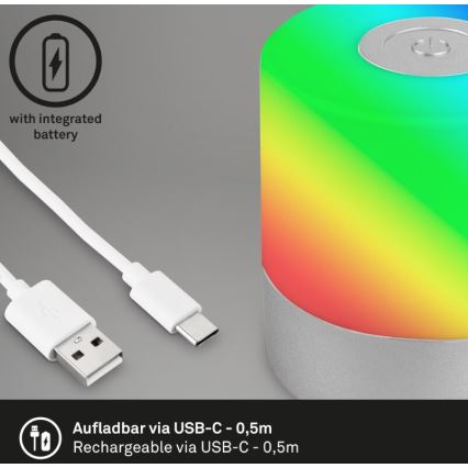 Briloner 7462014 - LED RGB Nabíjacia vonkajšia stolná lampa LED/1,5W/5V IP44 1200 mAh matný chróm