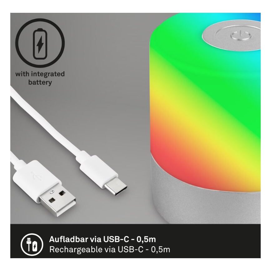 Briloner 7462014 - LED RGB Nabíjacia vonkajšia stolná lampa LED/1,5W/5V IP44 1200 mAh matný chróm