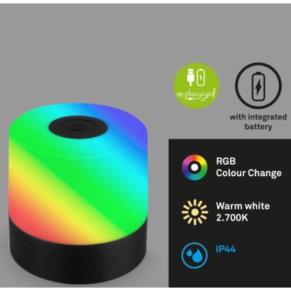 Briloner 7462015 - LED RGB Nabíjacia vonkajšia stolná lampa LED/1,5W/5V IP44 1200 mAh čierna