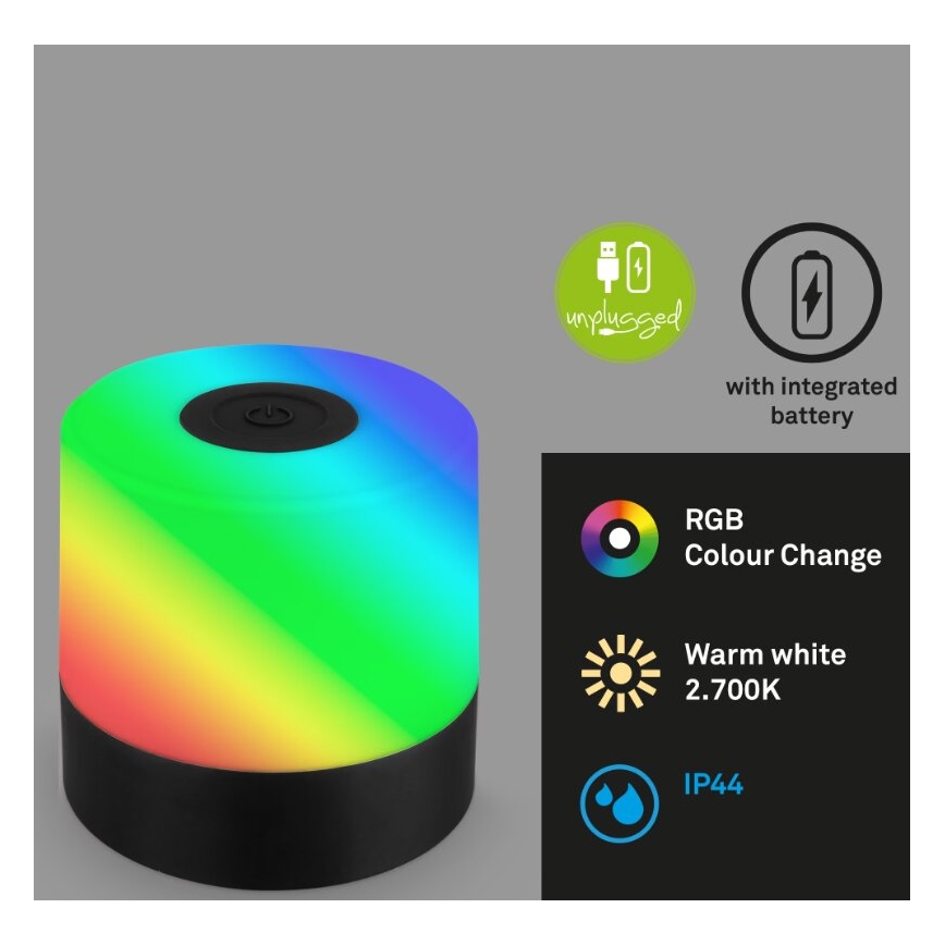 Briloner 7462015 - LED RGB Nabíjacia vonkajšia stolná lampa LED/1,5W/5V IP44 1200 mAh čierna